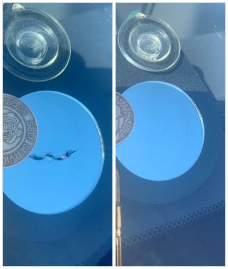 Windshield chip repair before and after with improved clarity